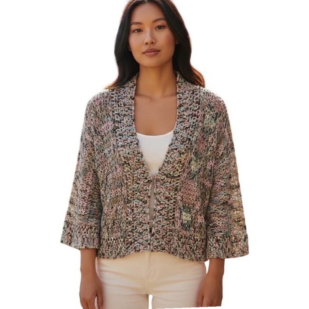 JH Collectibles Knit Open Front Cropped Cardigan Sweater‎ Multi Color Size Small